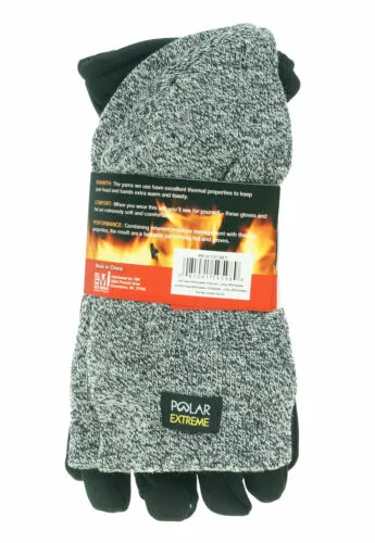 Polar Extreme Men's Heat Stretch Glove and Pull Hat Set Black White Marl
