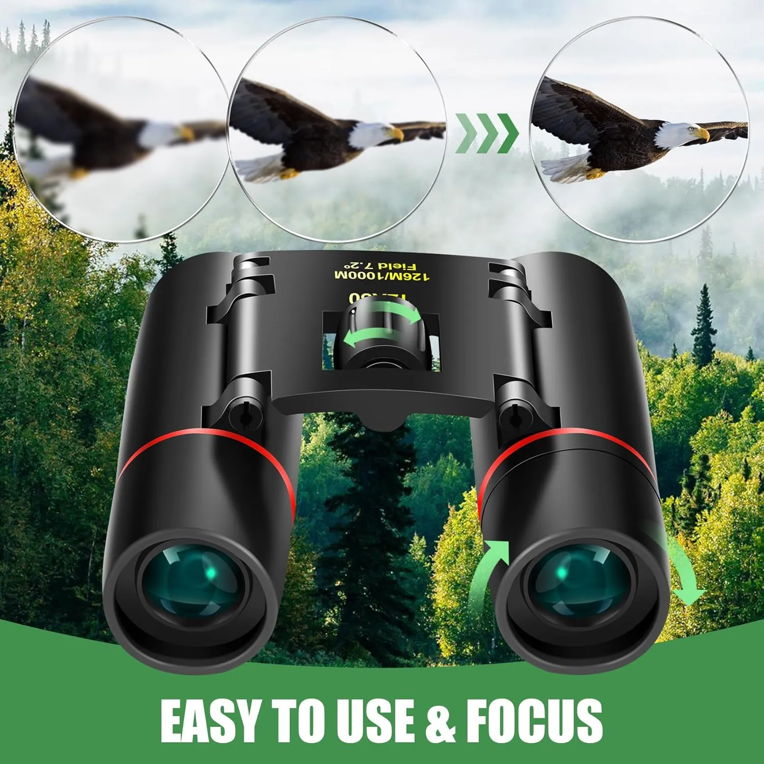 POLDR 12X30 Compact Binoculars with Large Eyepiece, Small Lightweight Binoculars for Adults Kids, Pocket Mini Binoculars for Bird Watching Traveling Opera Sports Games Sightseeing