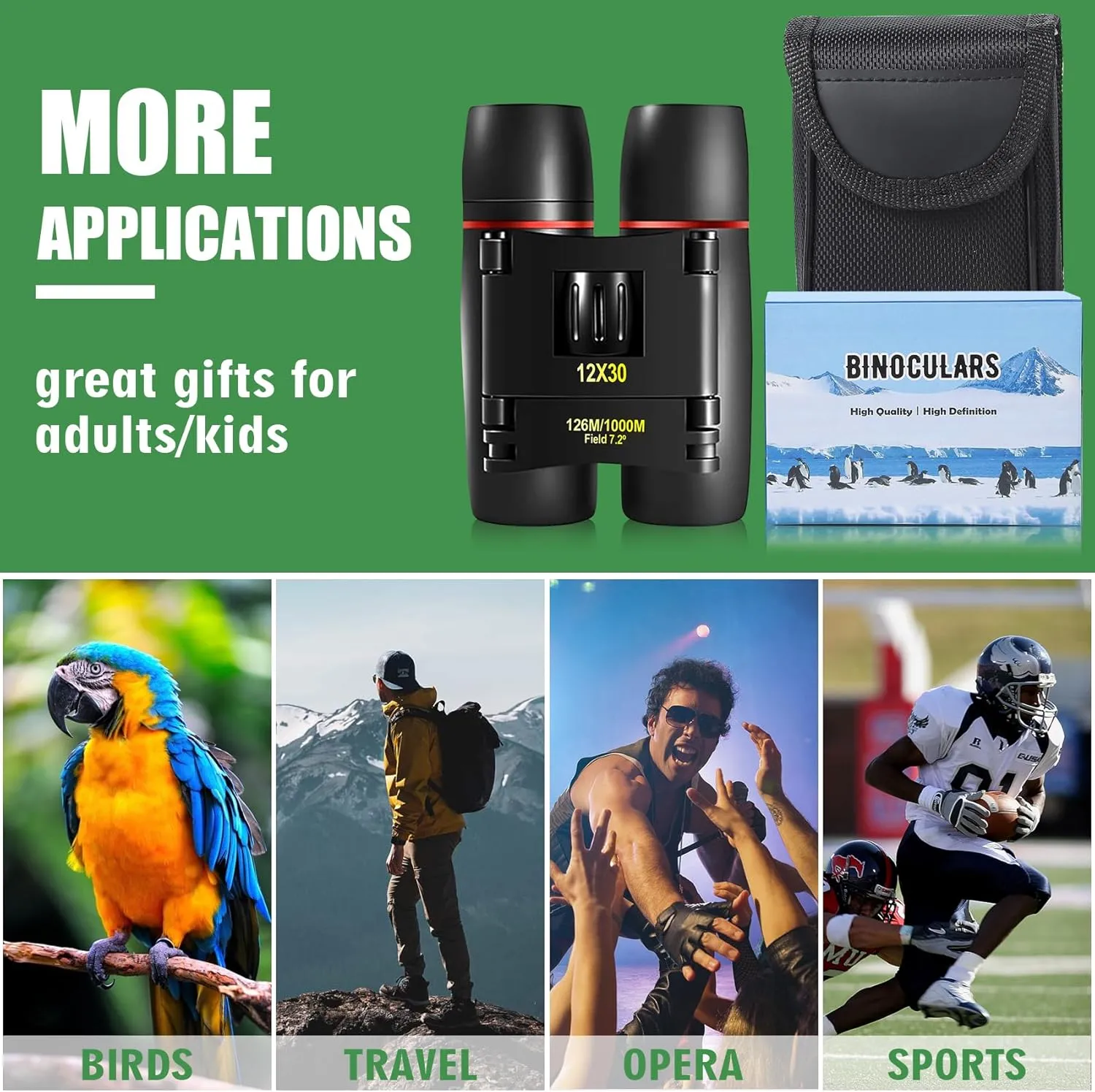 POLDR 12X30 Compact Binoculars with Large Eyepiece, Small Lightweight Binoculars for Adults Kids, Pocket Mini Binoculars for Bird Watching Traveling Opera Sports Games Sightseeing