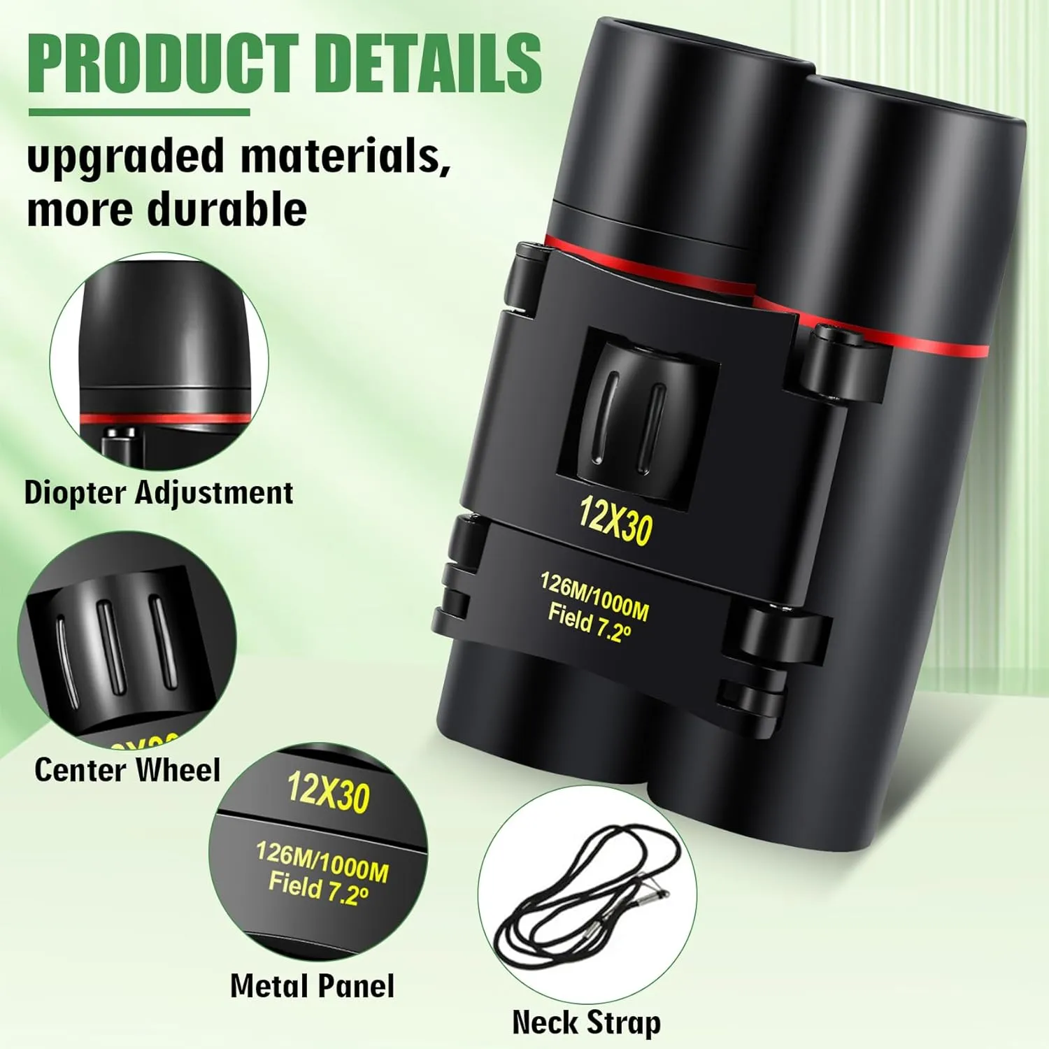 POLDR 12X30 Compact Binoculars with Large Eyepiece, Small Lightweight Binoculars for Adults Kids, Pocket Mini Binoculars for Bird Watching Traveling Opera Sports Games Sightseeing