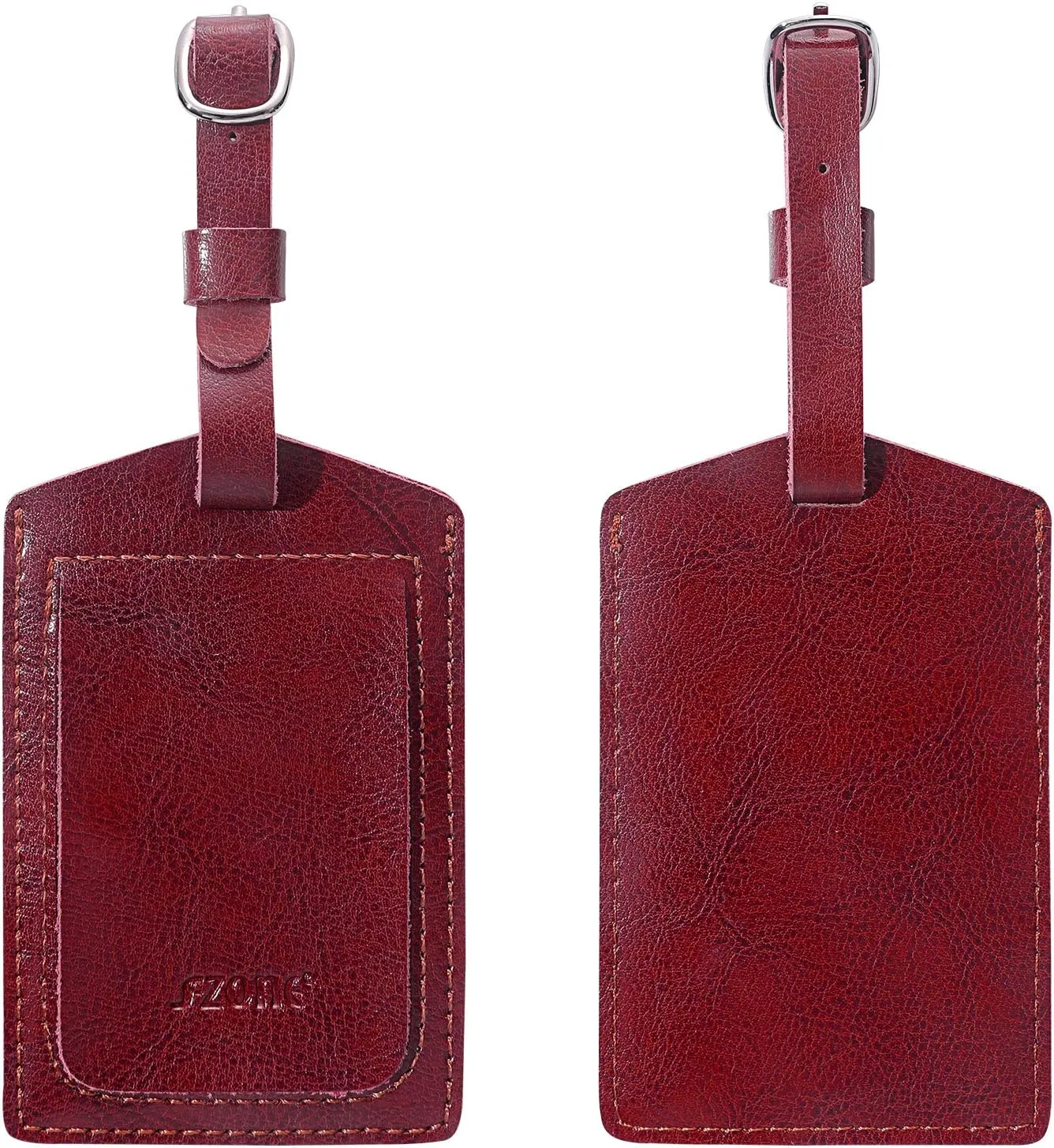 S-ZONE Leather Luggage Baggage Tags ID Label for Suitcases Backpack 2 Pieces Set