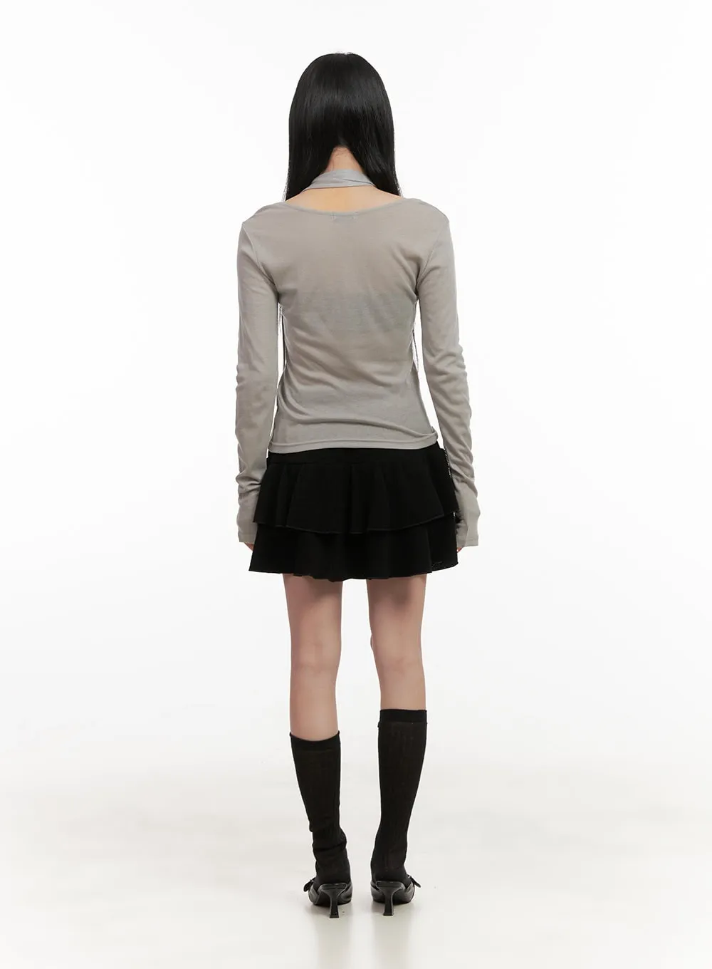 Sheer Graphic Flower Top & Scarf CD404