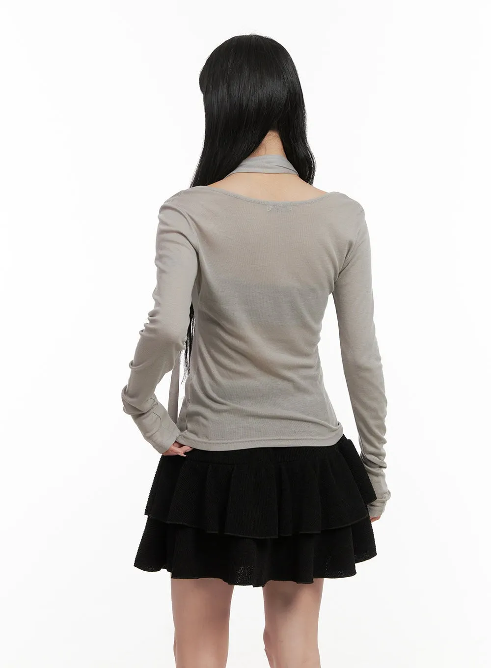 Sheer Graphic Flower Top & Scarf CD404