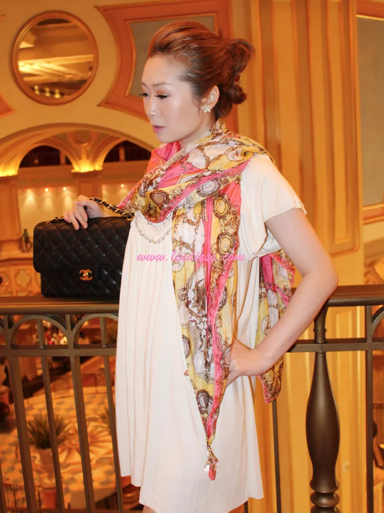 SILK VINTAGE PINK SCARF WITH CRYSTAL