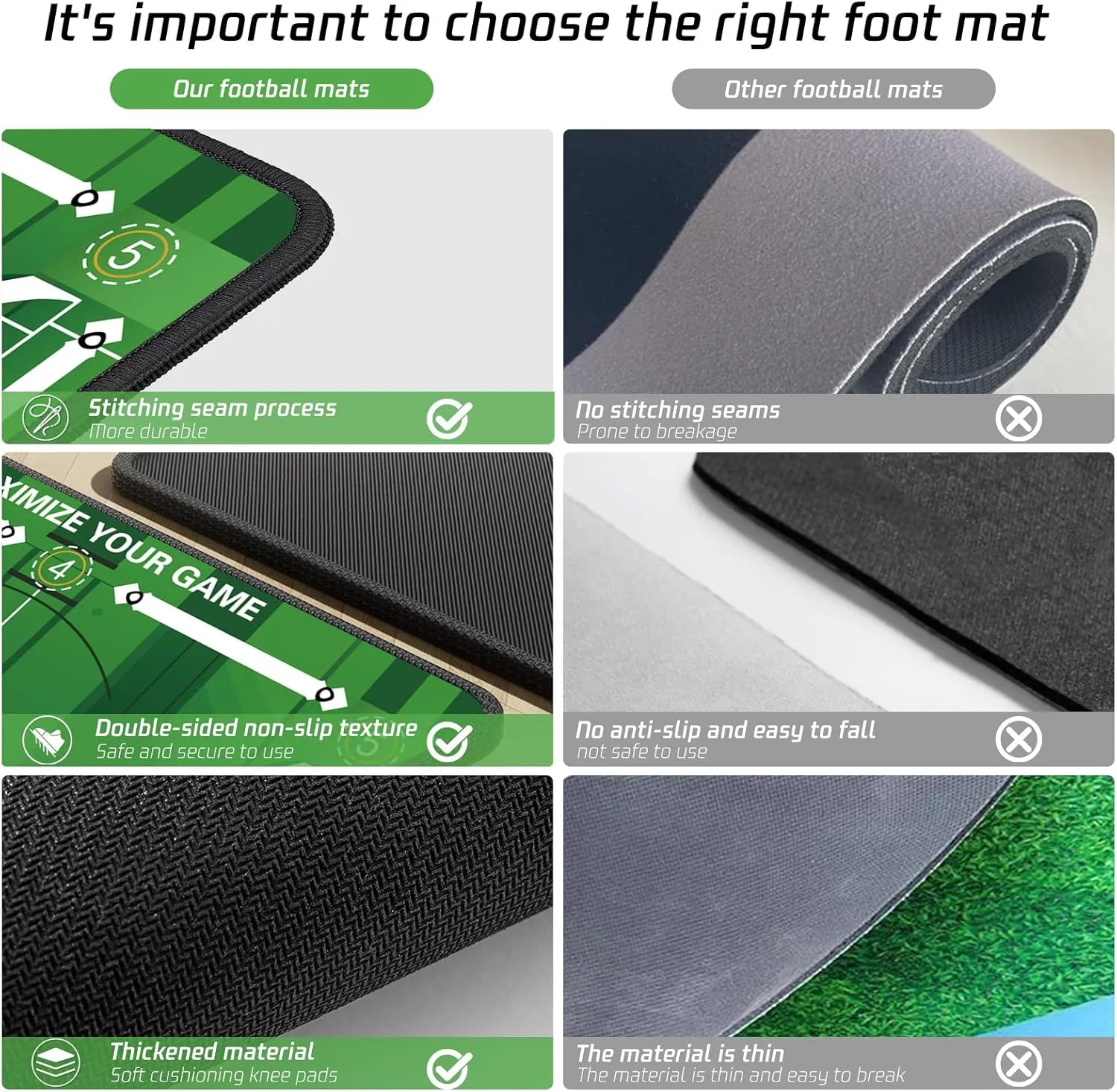 Soccer Training Mat with Silent Shock Absorption and Non-Slip Base for Footwork Training and Ball Mastery(Belt Version)