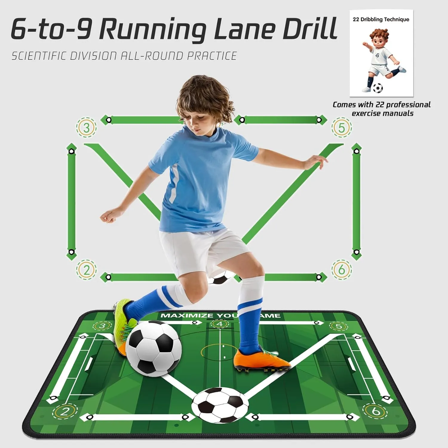 Soccer Training Mat with Silent Shock Absorption and Non-Slip Base for Footwork Training and Ball Mastery(Belt Version)