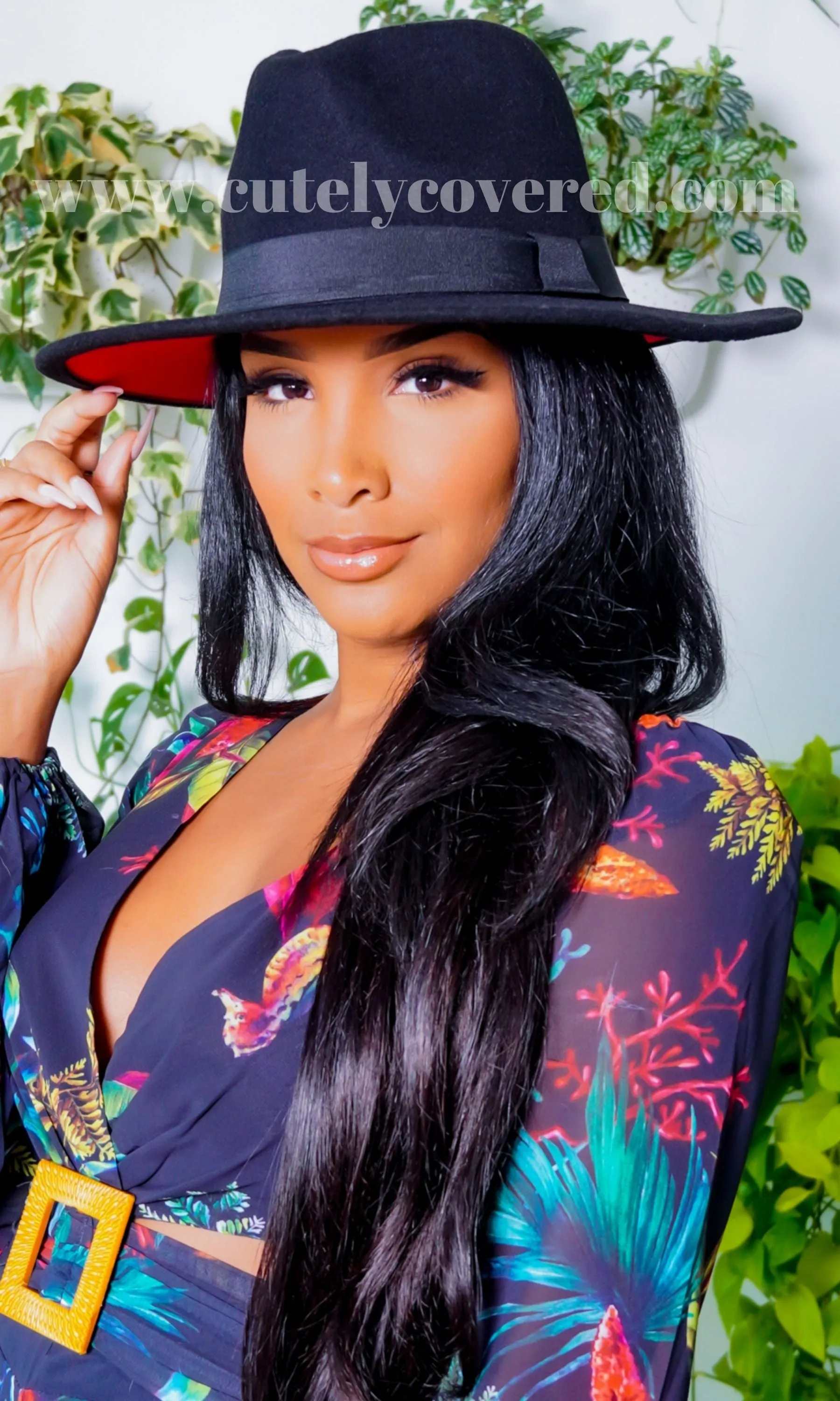 Still Trending Black w/ Red Bottom | Wide Brim Panama Felt Fedora Hat with Band Unisex for Women Men