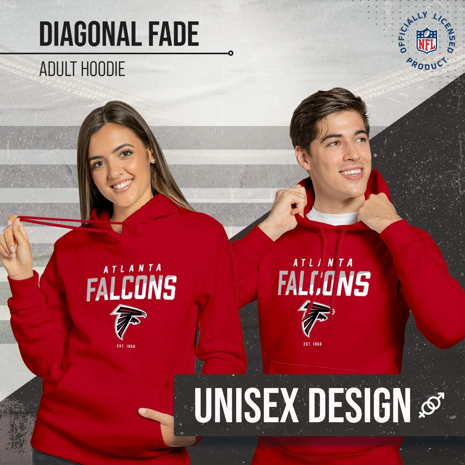 Team Fan Apparel Adult NFL Diagonal Fade Fleece Hooded Sweatshirt - Unisex Tagless - Officially Licensed Football Pullover