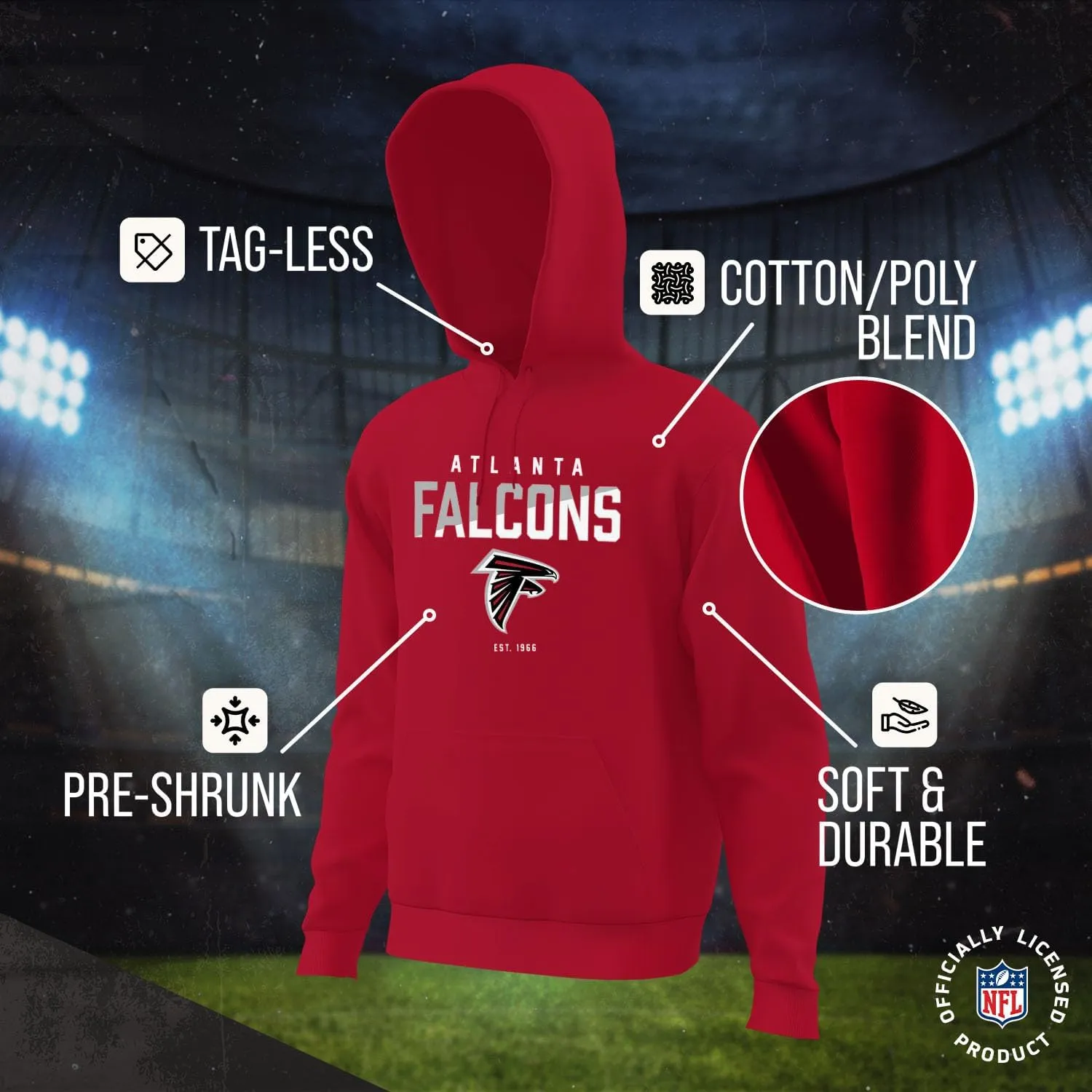 Team Fan Apparel Adult NFL Diagonal Fade Fleece Hooded Sweatshirt - Unisex Tagless - Officially Licensed Football Pullover