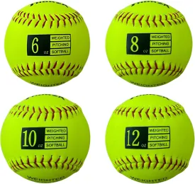 Thorza Weighted Practice Softballs for Throwing, Set of 4, 6oz to 12oz, Help Increase Pitch Velocity