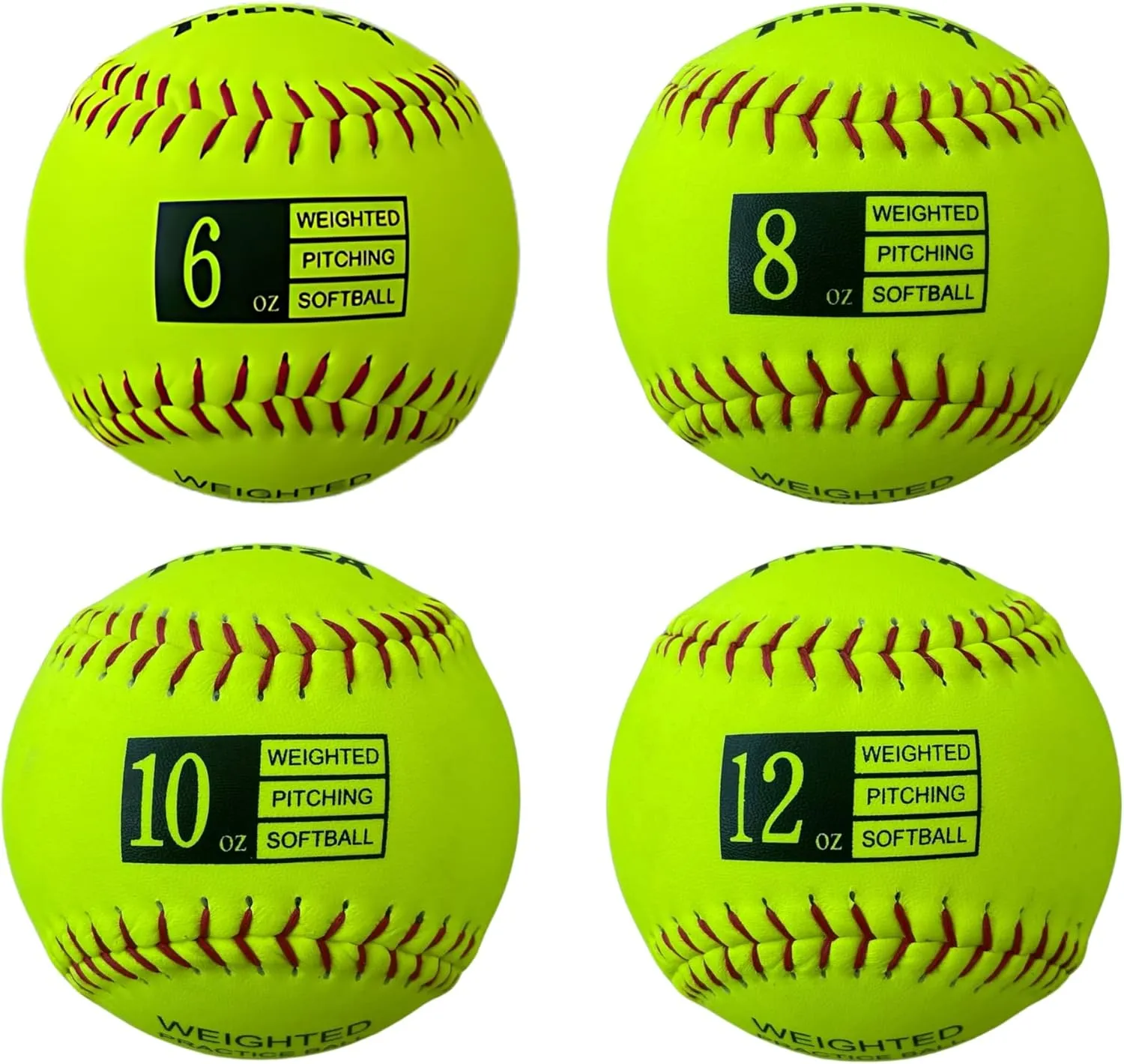 Thorza Weighted Practice Softballs for Throwing, Set of 4, 6oz to 12oz, Help Increase Pitch Velocity