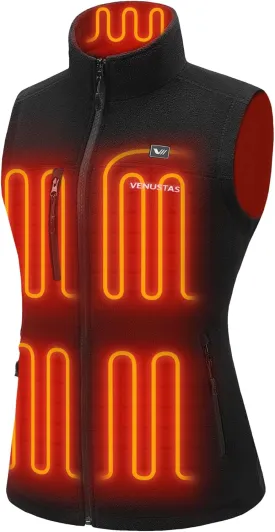 Venustas Women's Heated Fleece Vest with 6 Heating Zones, Ladies' Lightweight Recycled Fleece Electric Vest with Battery