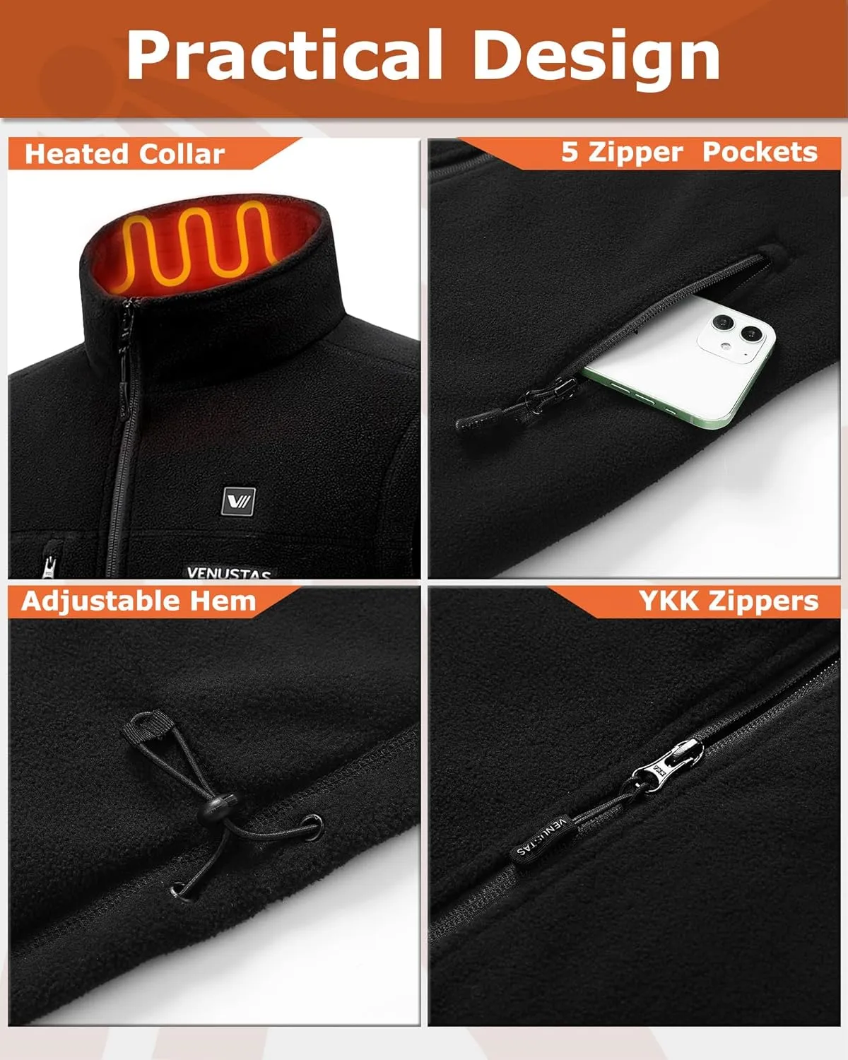 Venustas Women's Heated Fleece Vest with 6 Heating Zones, Ladies' Lightweight Recycled Fleece Electric Vest with Battery