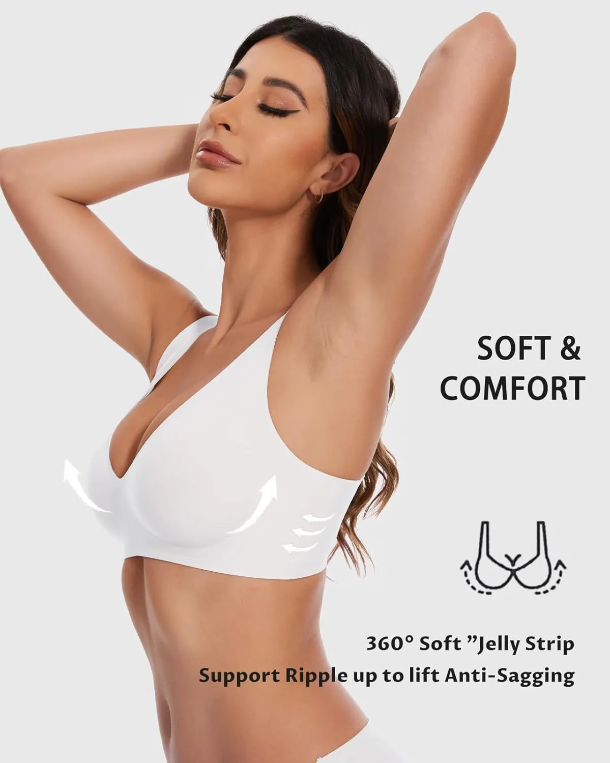 Vinfact Deep V Bras for Women No Underwire Buttery Soft Wireless Bras Light Lift Soft Seamless Bralettes