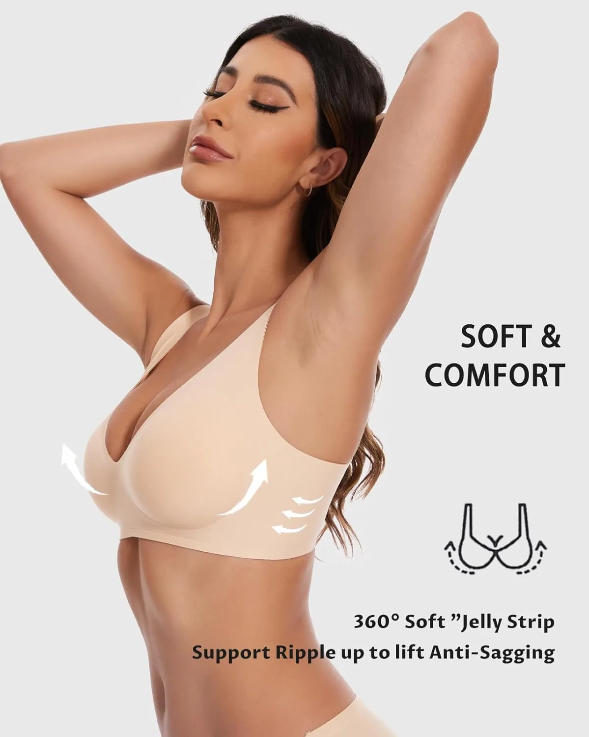 Vinfact Deep V Bras for Women No Underwire Buttery Soft Wireless Bras Light Lift Soft Seamless Bralettes
