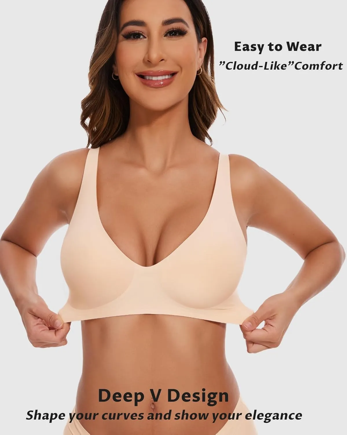 Vinfact Deep V Bras for Women No Underwire Buttery Soft Wireless Bras Light Lift Soft Seamless Bralettes