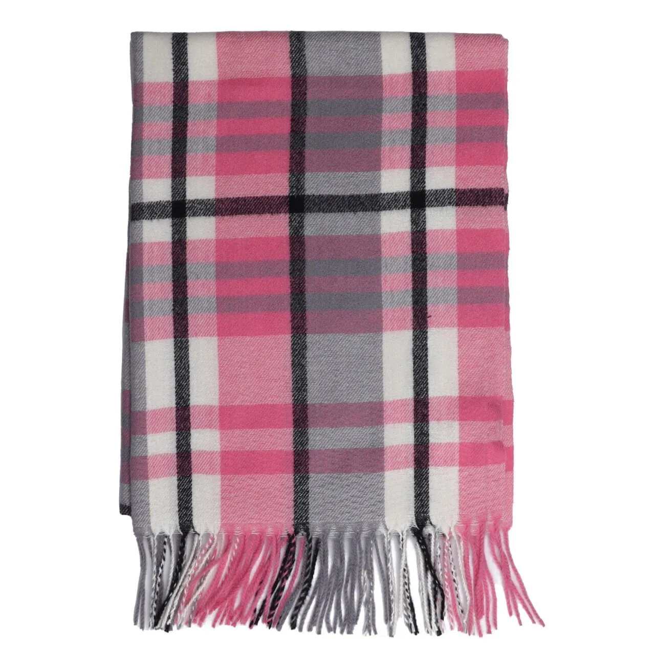 Warm Pink Check Tassled Scarf