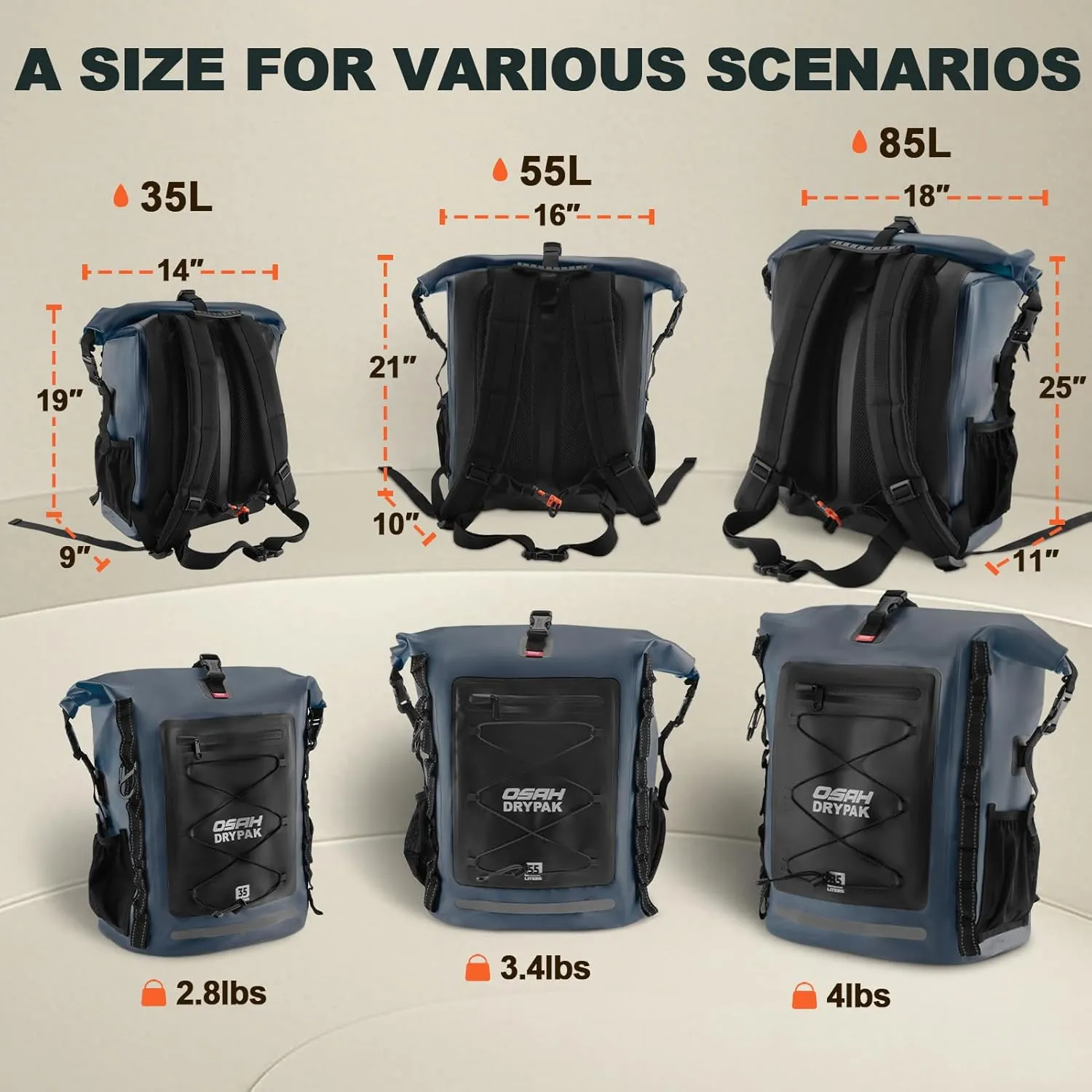Waterproof Backpack Dry Bag 35L/55L  Heavy Duty Roll-Top Hiking Backpack Sack Keeps Gear Dry for Travel, Kayaking, Boating, Camping, Rafting and Fishing
