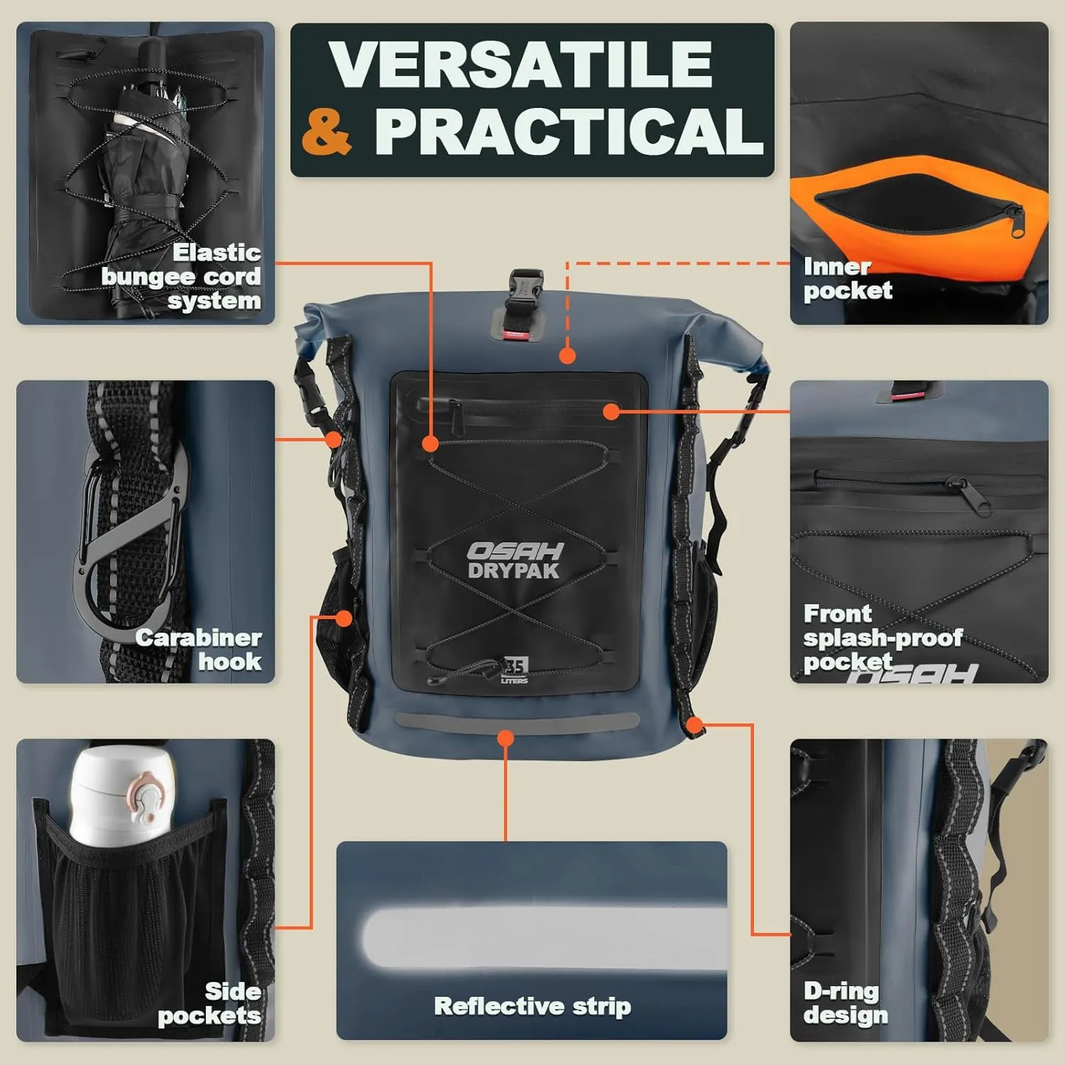 Waterproof Backpack Dry Bag 35L/55L  Heavy Duty Roll-Top Hiking Backpack Sack Keeps Gear Dry for Travel, Kayaking, Boating, Camping, Rafting and Fishing
