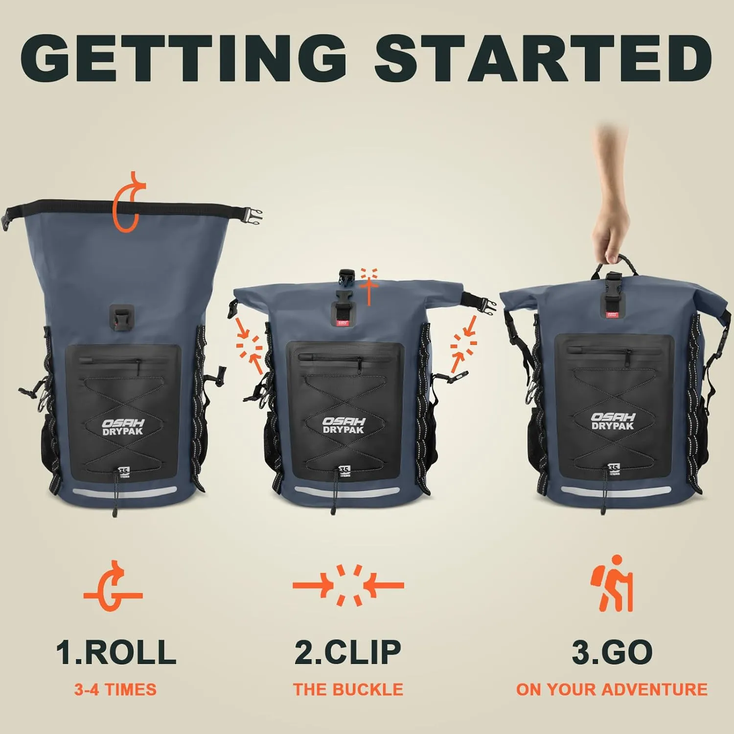 Waterproof Backpack Dry Bag 35L/55L  Heavy Duty Roll-Top Hiking Backpack Sack Keeps Gear Dry for Travel, Kayaking, Boating, Camping, Rafting and Fishing